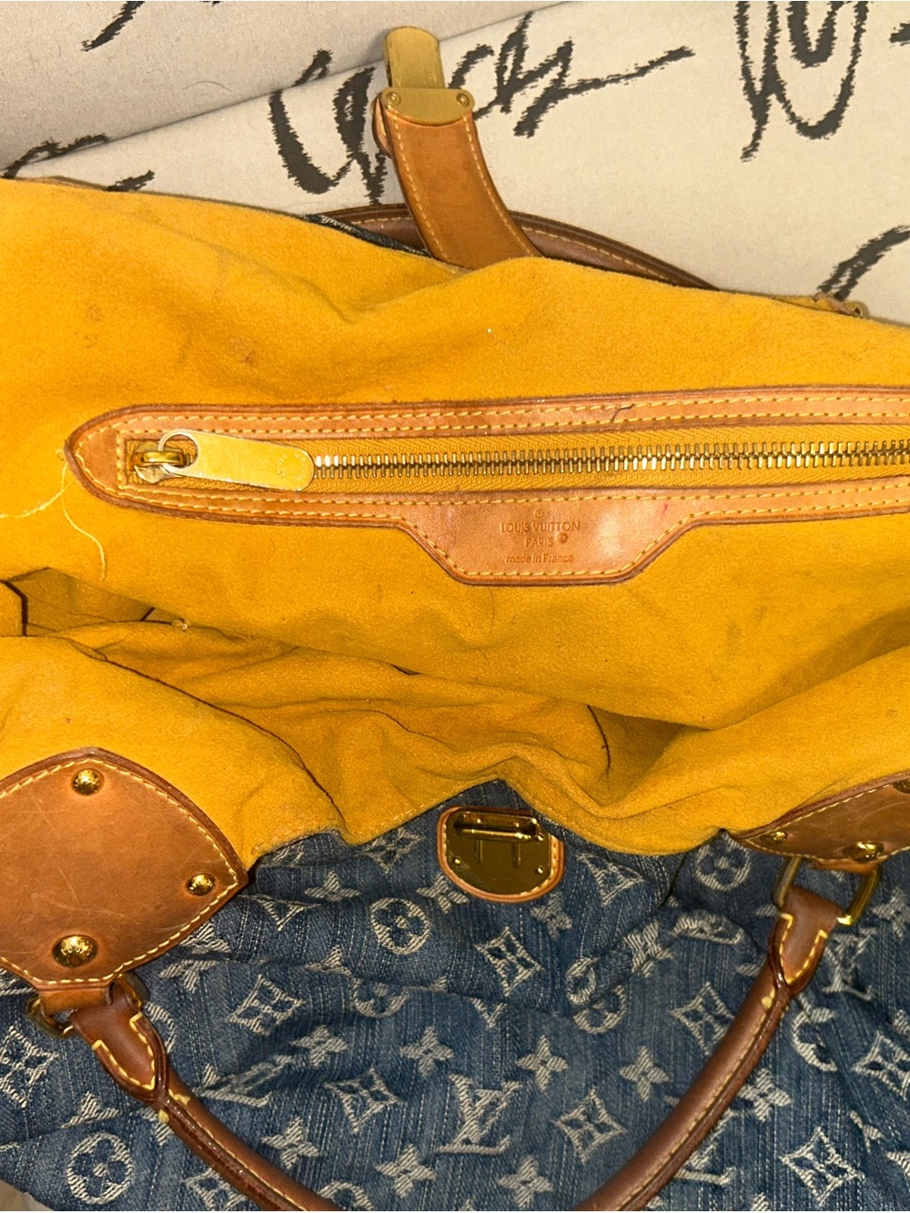 Louis Vuitton Blue Denim Monogram Hobo with Tan Leather Trim - Picture 5 of 6